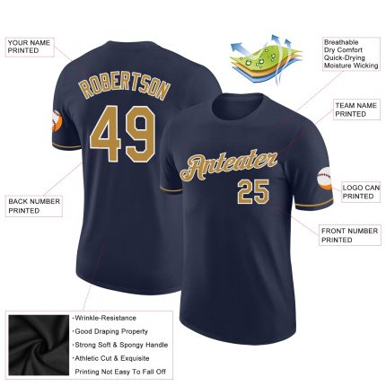 Navy Performance T-Shirt with Old Gold and White Custom Design Custom Navy Old Gold-White Performance T-Shirt