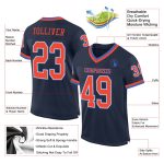Navy Orange-Blue Custom Throwback Football Jersey - Authentic Mesh Design Custom Navy Orange-Blue Mesh Authentic Throwback