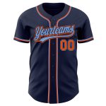 Custom Baseball Jersey - Authentic Navy Orange Powder Blue Design Custom Navy Orange-Powder Blue Authentic Baseball Jersey