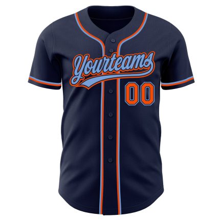 Custom Baseball Jersey - Authentic Navy Orange Powder Blue Design Custom Navy Orange-Powder Blue Authentic Baseball Jersey