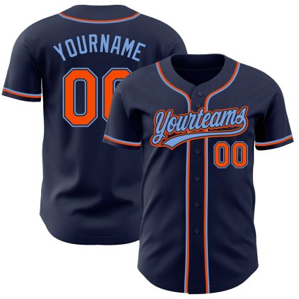 Custom Baseball Jersey - Authentic Navy Orange Powder Blue Design Custom Navy Orange-Powder Blue Authentic Baseball Jersey