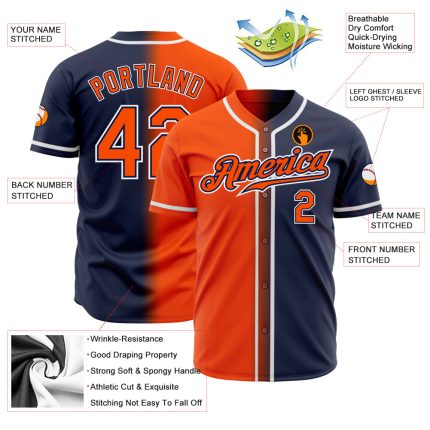 Navy Orange White Custom Fade Fashion Baseball Jersey - Authentic Design Custom Navy Orange-White Authentic Fade Fashion