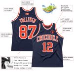 Custom Navy Orange-White Basketball Jersey - Authentic Throwback Design Custom Navy Orange-White Authentic Throwback Basketball