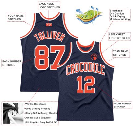 Custom Navy Orange-White Basketball Jersey - Authentic Throwback Design Custom Navy Orange-White Authentic Throwback Basketball