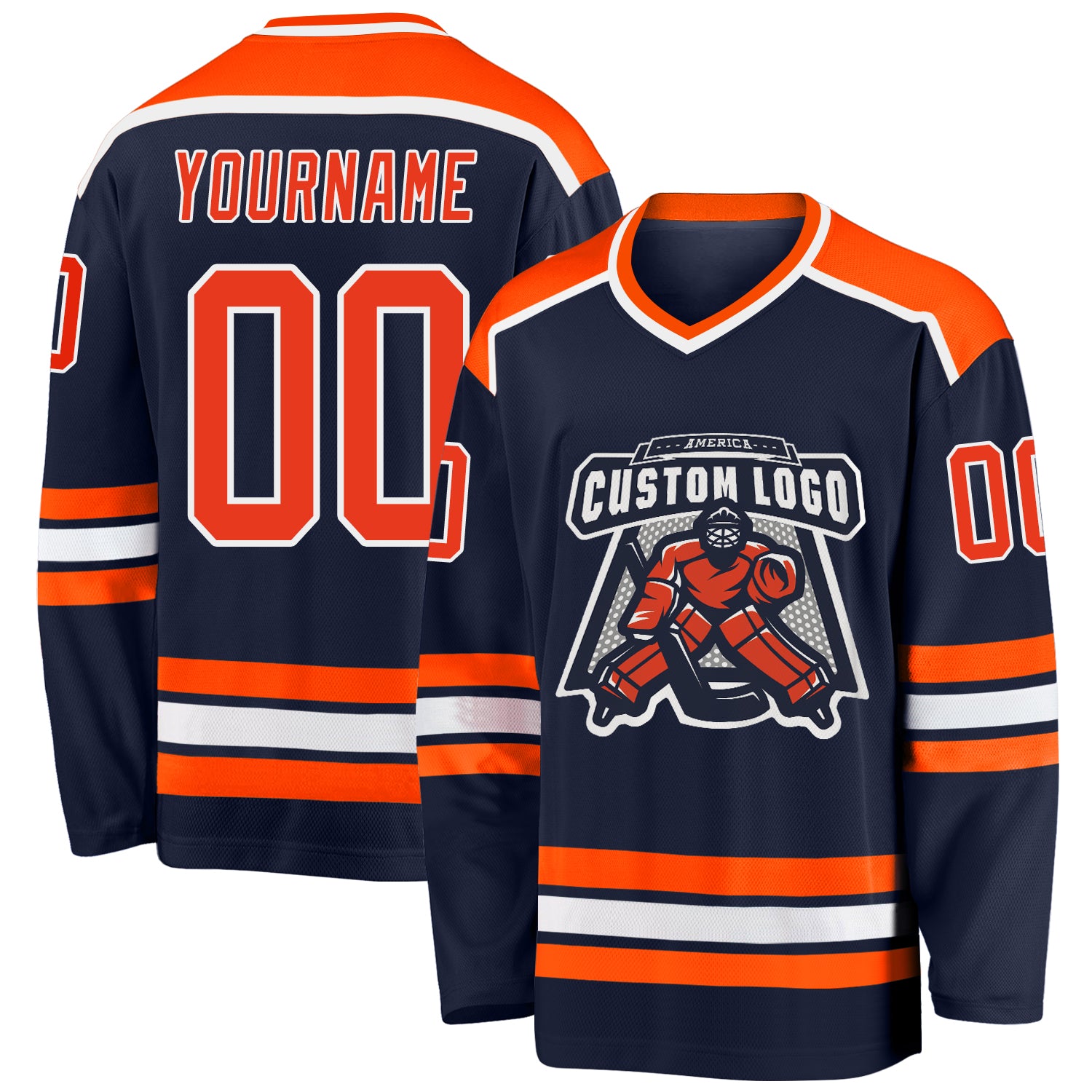 Navy Orange White Custom Hockey Jersey for Team Sports and Fans Custom Navy Orange-White Hockey Jersey