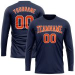 Navy Orange White Long Sleeve Performance Shirt | Custom Salute To Service T-Shirt Custom Navy Orange-White Long Sleeve Performance