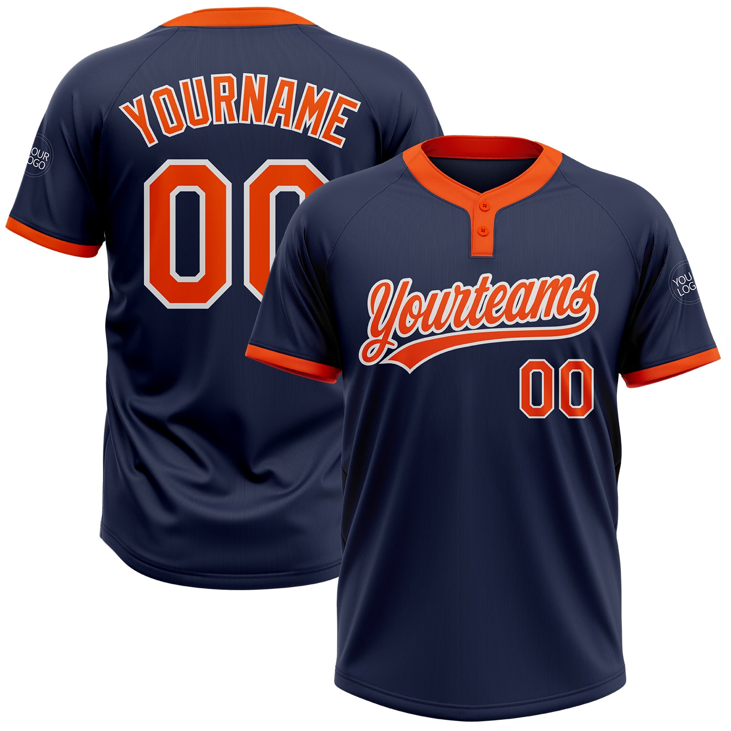 Custom Navy Orange White Softball Jersey Unisex Two-Button Design Custom Navy Orange-White Two-Button Unisex Softball Jersey