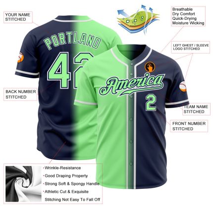 Custom Navy Green-White Fade Fashion Baseball Jersey - Authentic Design Custom Navy Pea Green-White Authentic Fade Fashion