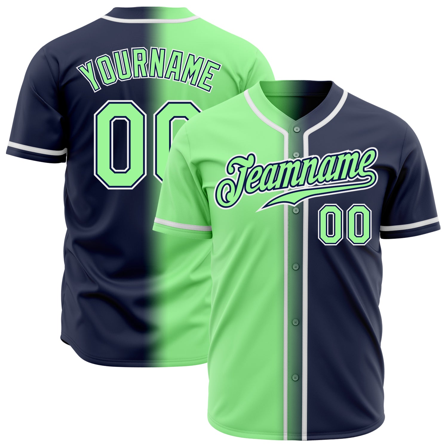Custom Navy Green-White Fade Fashion Baseball Jersey - Authentic Design Custom Navy Pea Green-White Authentic Fade Fashion