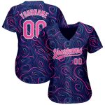 Custom 3D Pattern Baseball Jersey - Authentic Navy Pink-White Design Custom Navy Pink-White 3D Pattern Design Authentic Baseball