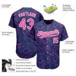 Custom 3D Pattern Baseball Jersey - Authentic Navy Pink-White Design Custom Navy Pink-White 3D Pattern Design Authentic Baseball