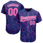 Custom 3D Pattern Baseball Jersey - Authentic Navy Pink-White Design Custom Navy Pink-White 3D Pattern Design Authentic Baseball