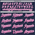 Navy Pink White Custom Bomber Varsity Jacket Full-Snap Letterman Style Custom Navy Pink-White Bomber Full-Snap Varsity Letterman