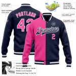 Navy Pink White Custom Full-Snap Bomber Varsity Jacket for Men and Women Custom Navy Pink-White Bomber Full-Snap Varsity