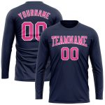 Navy Pink White Long Sleeve Performance T-Shirt for Salute to Service Custom Navy Pink-White Long Sleeve Performance Salute