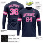 Navy Pink White Long Sleeve Performance T-Shirt for Salute to Service Custom Navy Pink-White Long Sleeve Performance Salute