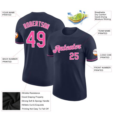 Custom Performance T-Shirt in Navy with Pink and White - Lightweight Activewear for Men and Women Custom Navy Pink-White