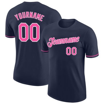 Custom Performance T-Shirt in Navy with Pink and White - Lightweight Activewear for Men and Women Custom Navy Pink-White