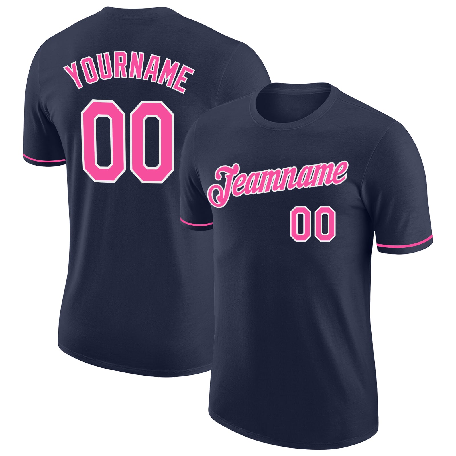 Custom Navy Pink-White Performance T-Shirt Custom Performance T-Shirt in Navy with Pink and White - Lightweight Activewear for Men and Women Custom Navy Pink-White