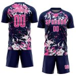 Custom Navy Pink White Soccer Jersey Sublimation Uniform for Team Sports Custom Navy Pink-White Sublimation Soccer Uniform