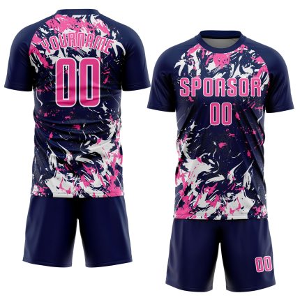 Custom Navy Pink White Soccer Jersey Sublimation Uniform for Team Sports Custom Navy Pink-White Sublimation Soccer Uniform