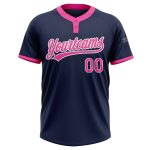 Custom Navy Pink White Unisex Softball Jersey - Two-Button Design Custom Navy Pink-White Two-Button Unisex Softball Jersey