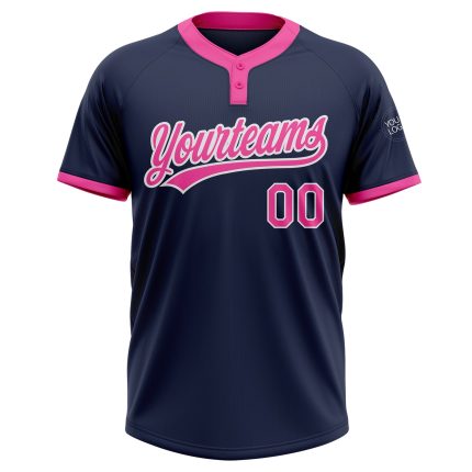 Custom Navy Pink White Unisex Softball Jersey - Two-Button Design Custom Navy Pink-White Two-Button Unisex Softball Jersey