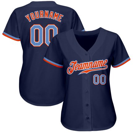 Custom Navy Powder Blue Orange Baseball Jersey - Authentic Team Apparel Custom Navy Powder Blue-Orange Authentic Baseball