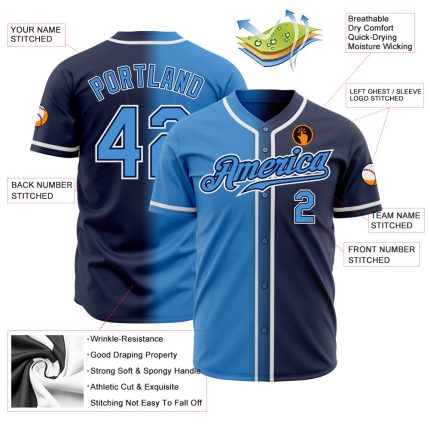 Custom Navy Fade Baseball Jersey - Authentic Blue and White Fashion Jersey Custom Navy Powder Blue-White Authentic Fade Fashion