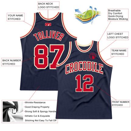 Custom Authentic Throwback Basketball Jersey - Navy Red-Cream Color Custom Navy Red-Cream Authentic Throwback Basketball