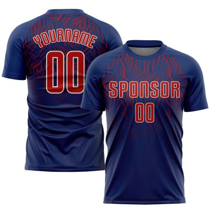 Custom Sublimation Soccer Uniform Jersey in Navy Red-Cream Custom Navy Red-Cream Sublimation Soccer Uniform Jersey