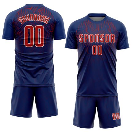 Custom Sublimation Soccer Uniform Jersey in Navy Red-Cream Custom Navy Red-Cream Sublimation Soccer Uniform Jersey