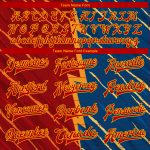 Custom Navy Red Gold 3D Pattern Bomber Varsity Letterman Jacket Full-Snap Custom Navy Red-Gold 3D Pattern Design Bomber Full-Snap