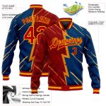 Custom Navy Red Gold 3D Pattern Bomber Varsity Letterman Jacket Full-Snap Custom Navy Red-Gold 3D Pattern Design Bomber Full-Snap