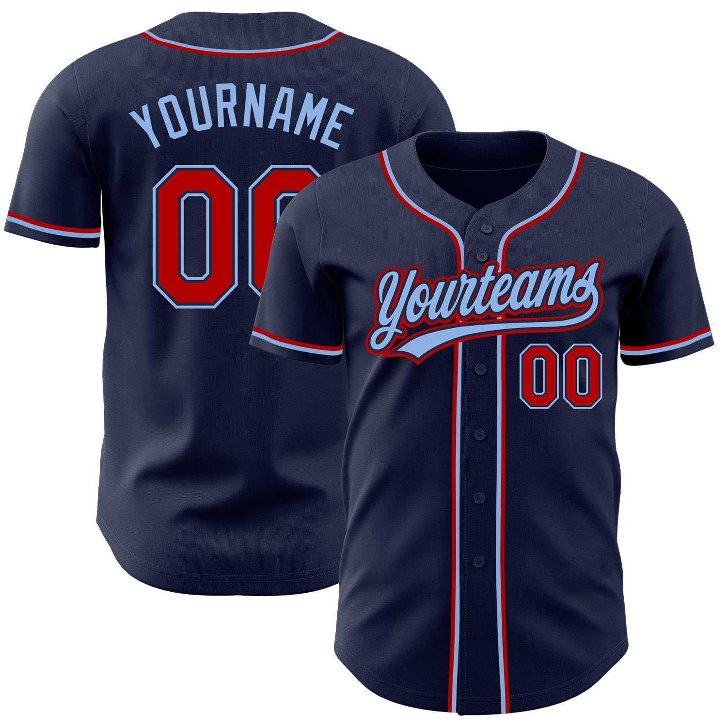 Custom Authentic Baseball Jersey in Navy and Red-Light Blue Colors Custom Navy Red-Light Blue Authentic Baseball Jersey