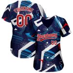 Navy Red-White 3D Pattern Authentic Baseball Jersey - Custom Design Custom Navy Red-White 3D Pattern Design Authentic Baseball