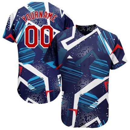 Navy Red-White 3D Pattern Authentic Baseball Jersey - Custom Design Custom Navy Red-White 3D Pattern Design Authentic Baseball