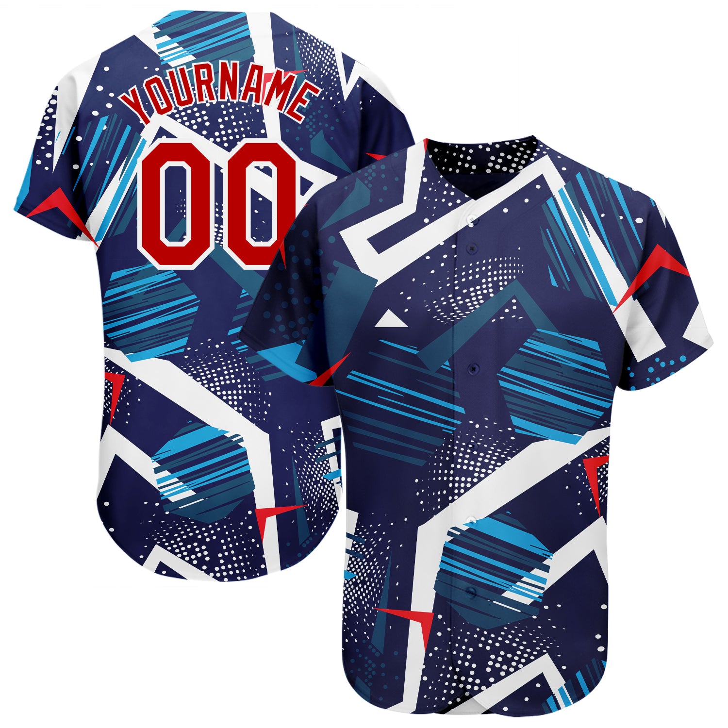 Navy Red-White 3D Pattern Authentic Baseball Jersey - Custom Design Custom Navy Red-White 3D Pattern Design Authentic Baseball