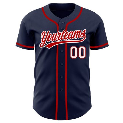 Custom Navy Red White Baseball Jersey - Authentic Style 7416 Custom Navy Red-White Authentic Baseball Jersey Style 7416