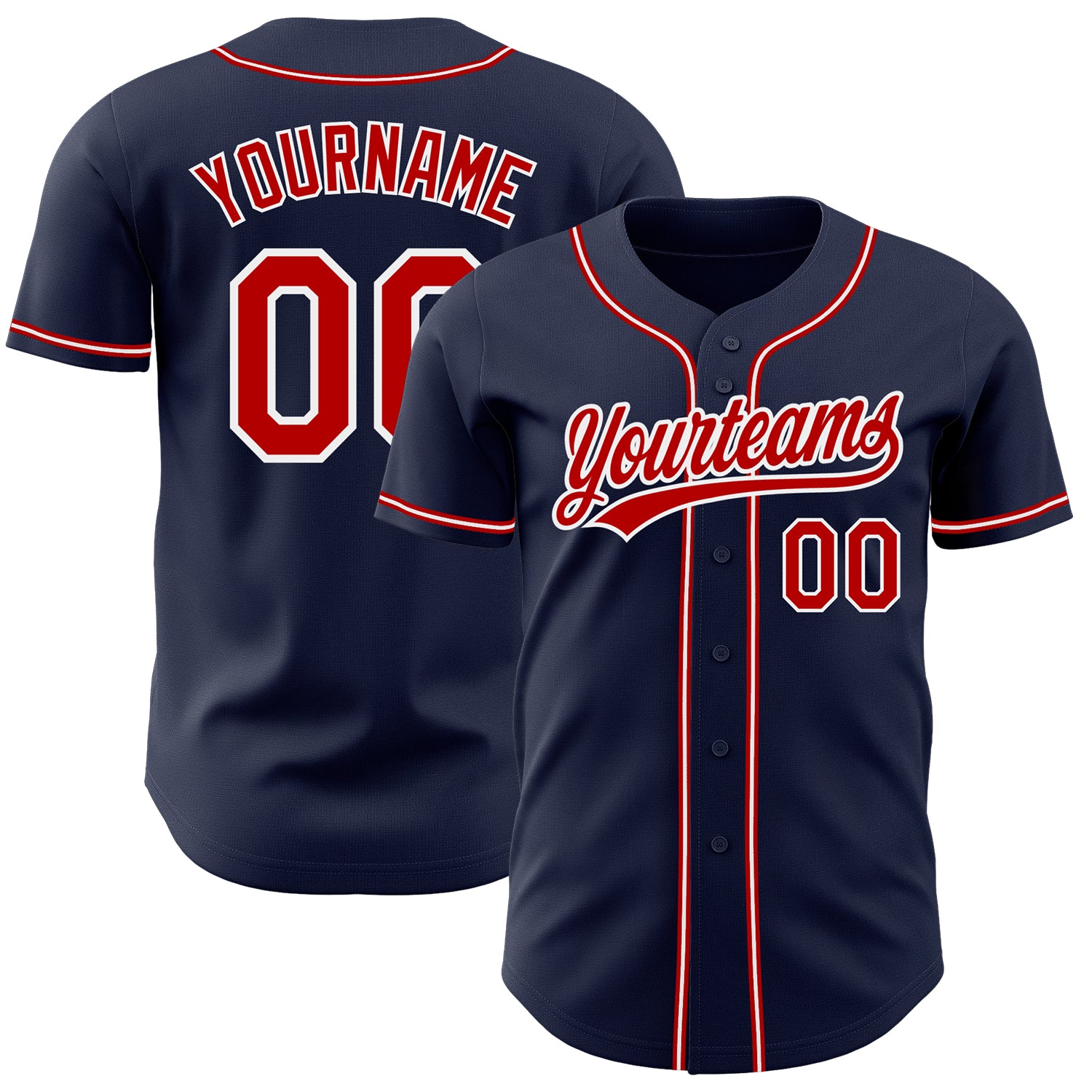 Custom navy, red and white baseball jersey