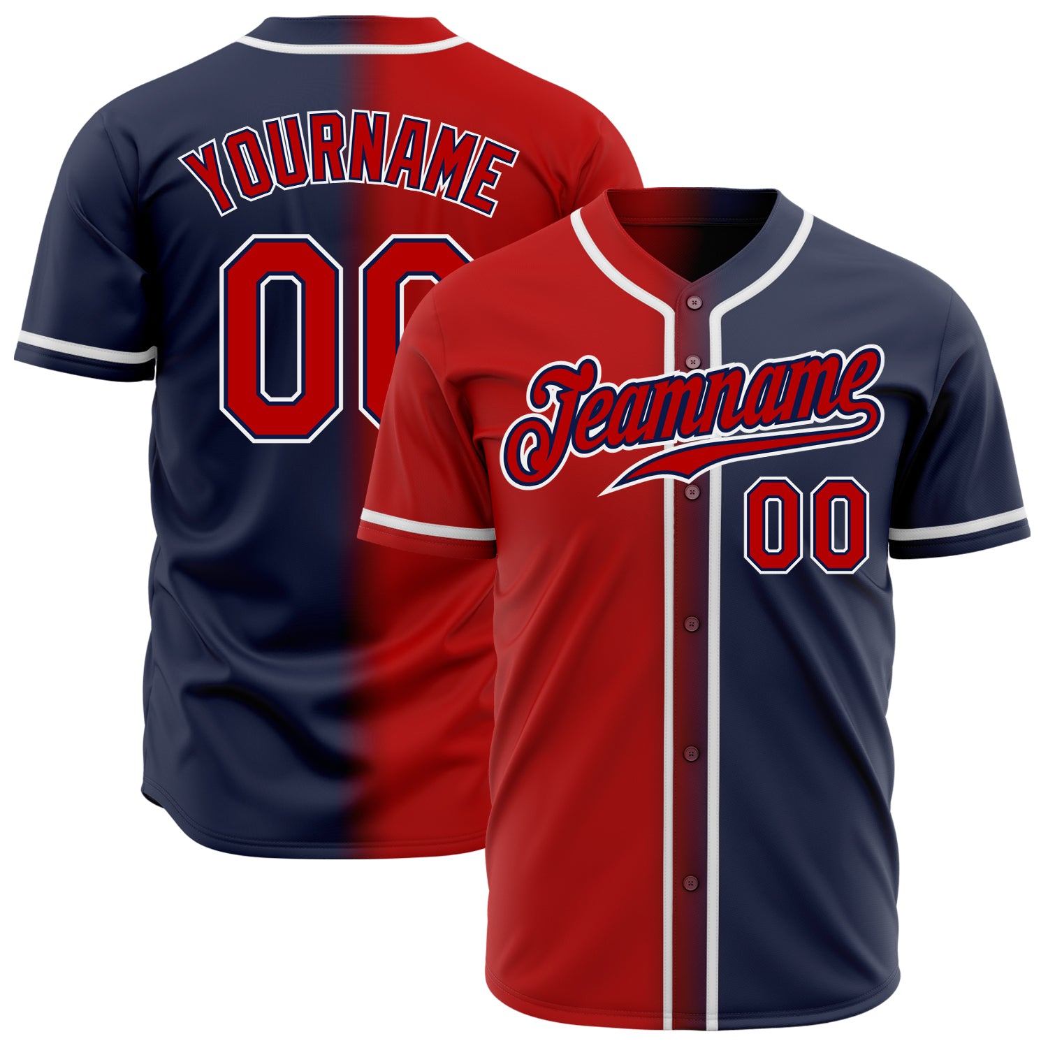 Custom Navy Red White Fade Baseball Jersey - Authentic Fashion Sportswear Custom Navy Red-White Authentic Fade Fashion Baseball