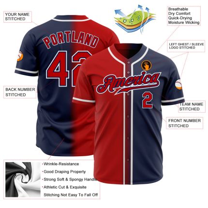 Custom Navy Red White Fade Baseball Jersey - Authentic Fashion Sportswear Custom Navy Red-White Authentic Fade Fashion Baseball