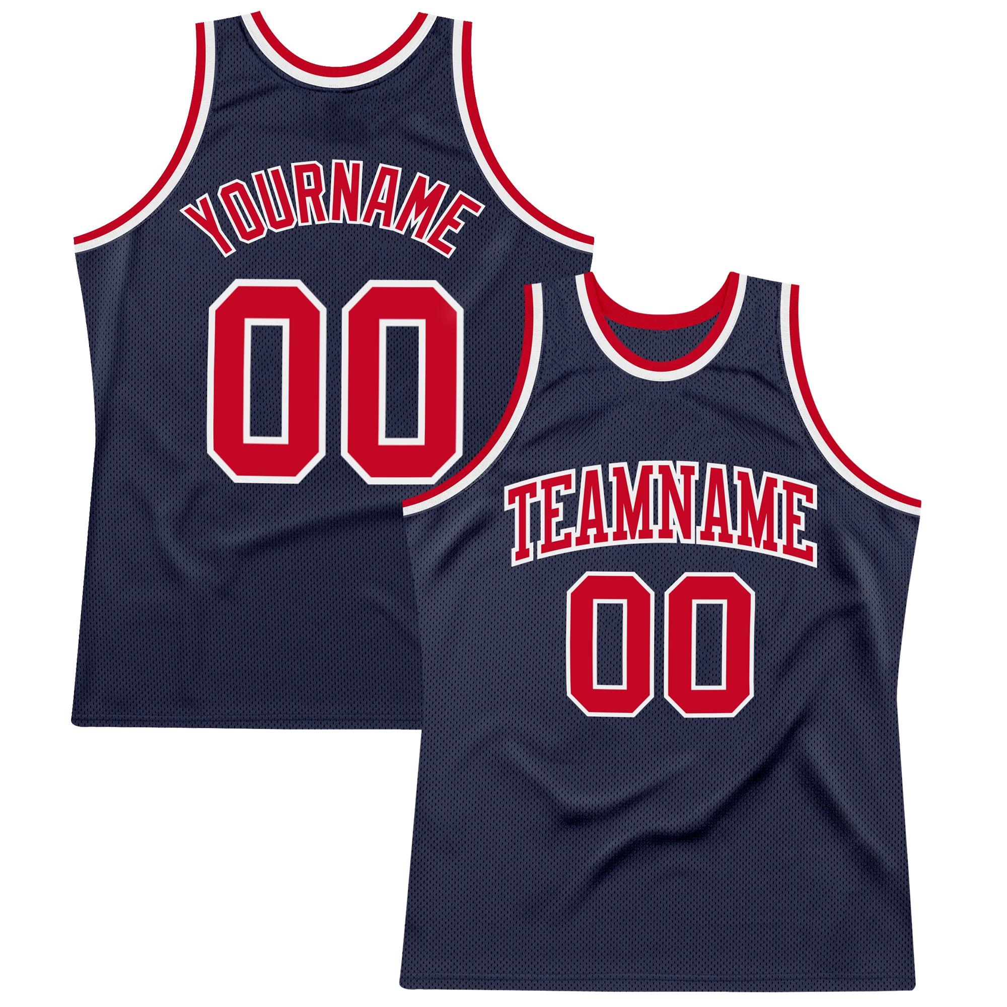 Custom Red White Navy Basketball Jersey Authentic Throwback - Personalized Sports Apparel Custom Navy Red-White Authentic