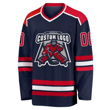 Navy Red White Hockey Jersey Custom Personalized Team Sports Apparel Custom Navy Red-White Hockey Jersey