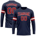 Navy Red White Performance T-Shirt for Men | Custom Salute to Service Long Sleeve Custom Navy Red-White Long Sleeve Performance