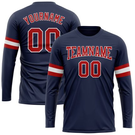 Navy Red White Performance T-Shirt for Men | Custom Salute to Service Long Sleeve Custom Navy Red-White Long Sleeve Performance