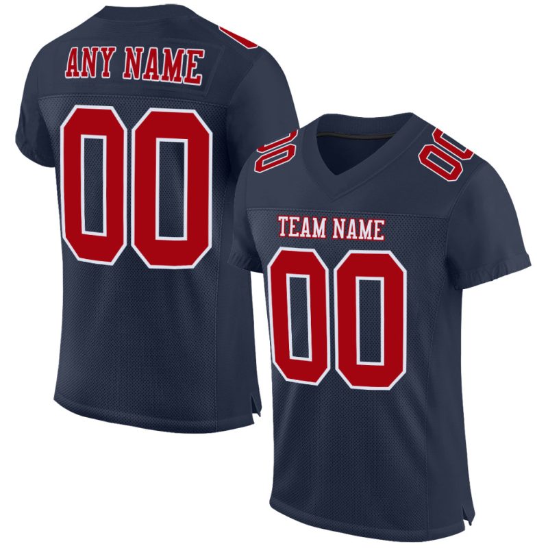 Custom Navy Red White Authentic Football Jersey - Mesh Fabric, Customizable Design Custom Navy Red-White Mesh Authentic Football