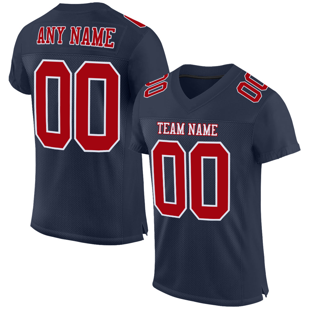 Custom Navy Red-White Mesh Authentic Football Jersey Custom Navy Red White Authentic Football Jersey - Mesh Fabric, Customizable Design Custom Navy Red-White Mesh Authentic Football