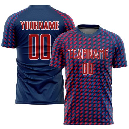 Custom Sublimation Soccer Jersey Red White Navy Style 6525 - Athletic Team Uniform Custom Navy Red-White Sublimation Soccer