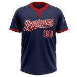 Custom Unisex Softball Jersey - Navy Red-White Two-Button Style 6779 Custom Navy Red-White Two-Button Unisex Softball Jersey